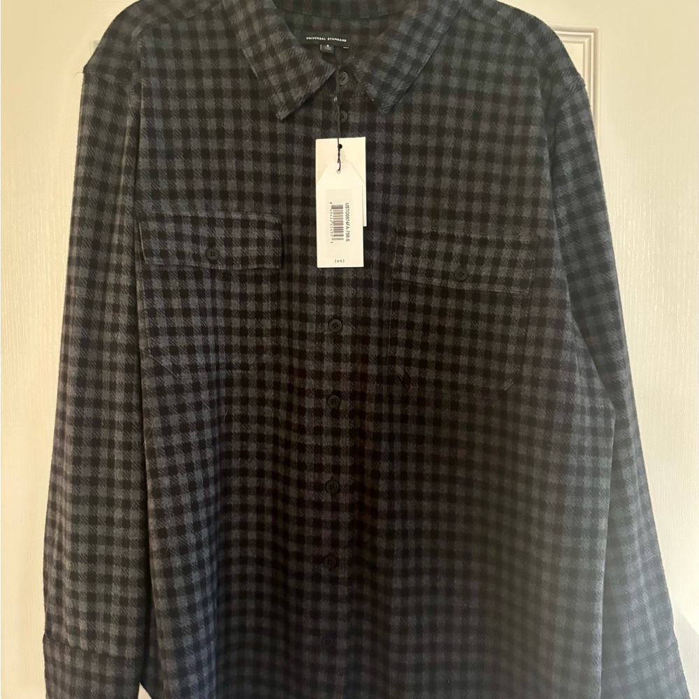 Universal Standard Black and Gray Checked Button-Down Shirt